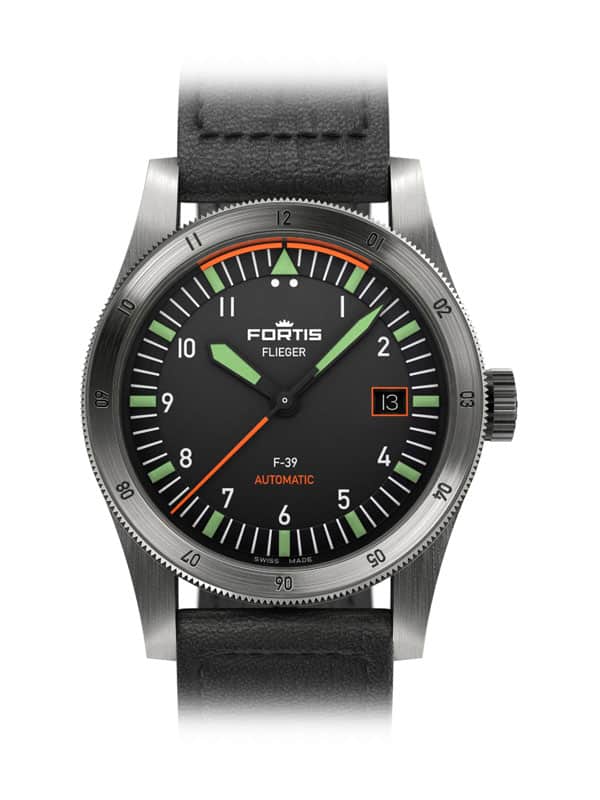 FORTIS Flieger F-39 Automatic mit Aviator Lederband F.422.0006, black dial, black strap
