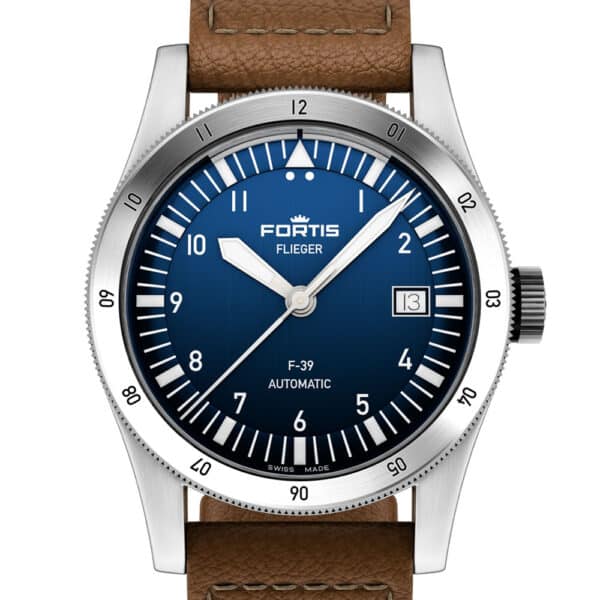 FORTIS Flieger F-39 Liberty Blue auf Teak Brown Aviator Strap F4220026
